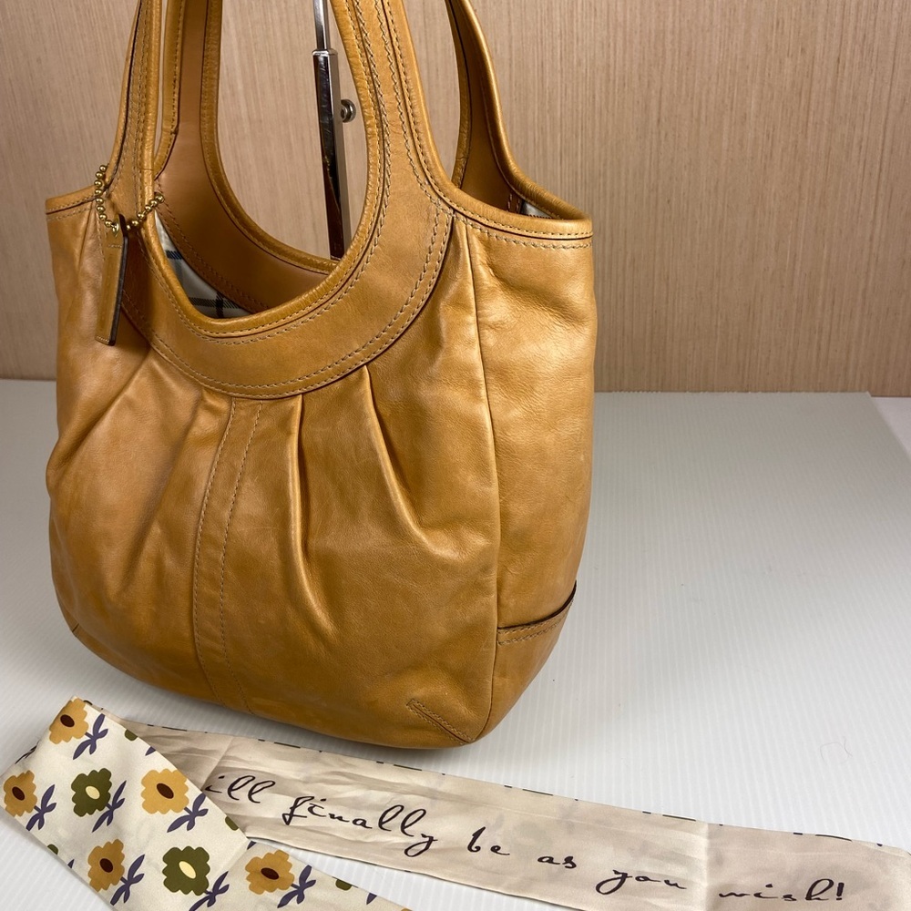 Coach Ergo Pleated Hobo Camel Leather Bag Tattersall Lining Y2K 2008 - EUC - Picture 12 of 13